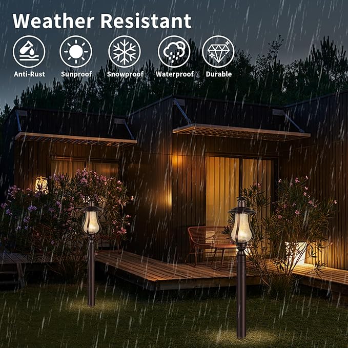 Treekee Outdoor Post Light Fixture, Vintage Brown Pole Lantern with Wood Grain Glass, Farmhouse Exterior Post Lamp with E26 Socket for Garden, Pathway, Patio, Porch, Courtyard, Driveway, Street