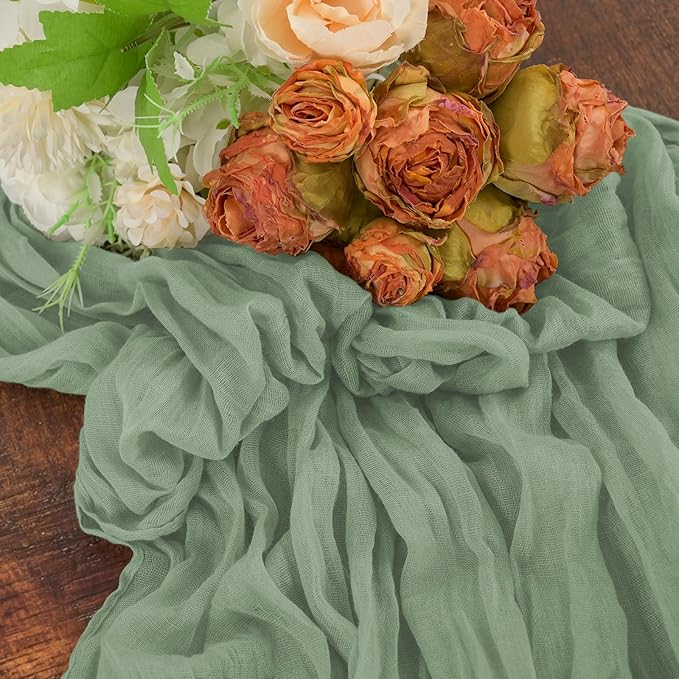 12 Pack Sage Green Cheesecloth Table Runner,10FT Gauze Boho Long Cheesecloth Table Runners 20x120inch Rustic Cheese Cloth Table Runner for Wedding Party Bridal Shower,Christmas Decorations