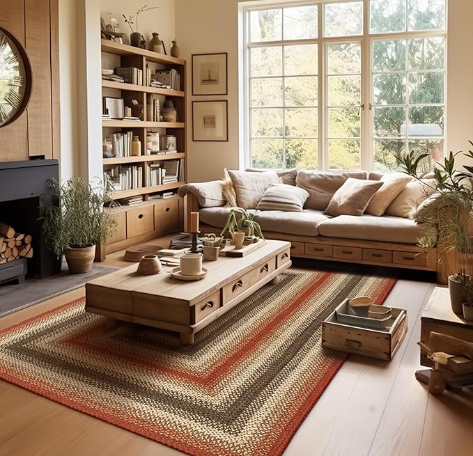 Homespice Chester Braided Jute Area Rug 6x9' - Lodge Style Braided Rugs for Living Room and Dining Room