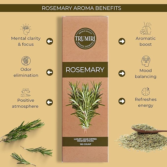 Rosemary Incense Sticks - Pack of 100 Inscents-Sticks Inciensos Aromaticos - Made with Natural Essential Oil - Scented Insence Non Toxic Agarbatti Incents