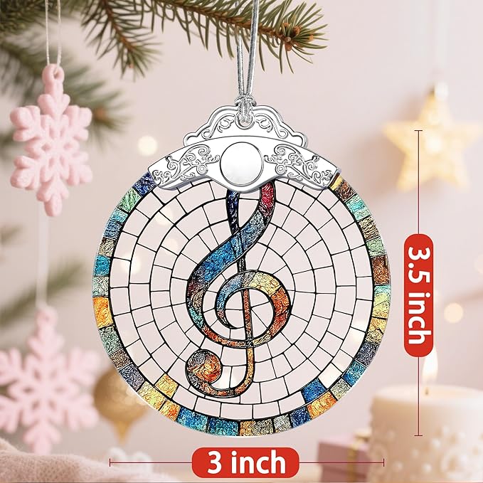Christmas Ornaments: Stained Glass Ornament, Christmas Tree Ornament, Hanging Ornaments for Home Decor & Xmas Tree Decorations – Exquisite Holiday Decor, Gifts & Holiday Present - Musical Note