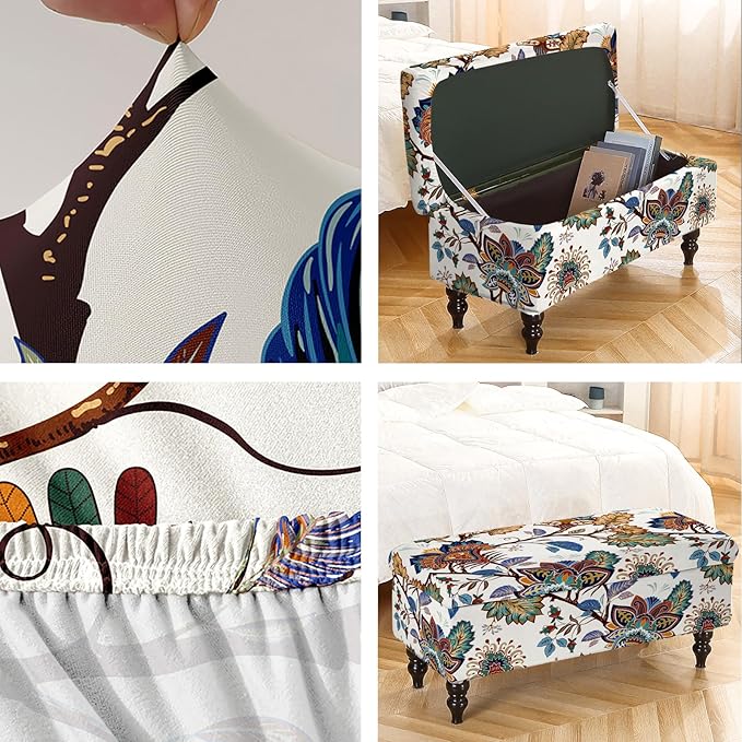 FUANGUI Ottoman Cover Stretch Storage Ottoman Bench Slipcover Jacquard Folding Storage Bench Ottoman Cover Footrest Stool Slipcover Footstool Protector Cover with Elastic Bottom Fit Length,Large