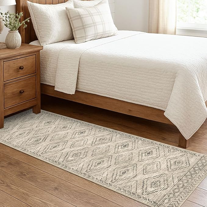 KILOCOCO Hallway Runner Rug 2'x7' Runners for Hallways Washable Runner Rug Non Slip Rubber Backed Low-Pile Runners for Bedroom Kitchen Living Room Laundry Room Boho Rugs, Beige/Gray/Green