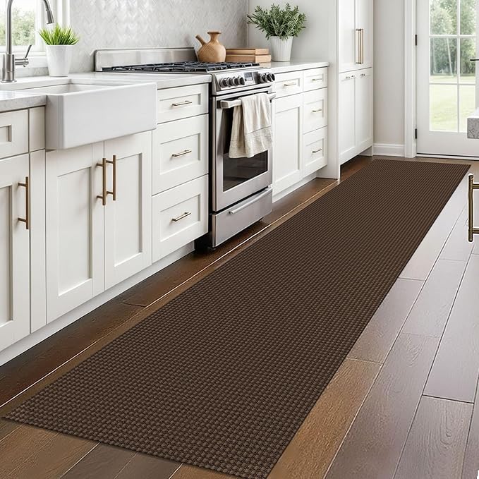 Braided Runner Rug 2x10 Ft Washable Runners for Hallways Non Slip Rubber Backed Kitchen Runners Cotton Long Entryway Runner Indoor, Woven Carpet for Hall Kitchen Entryway, Brown
