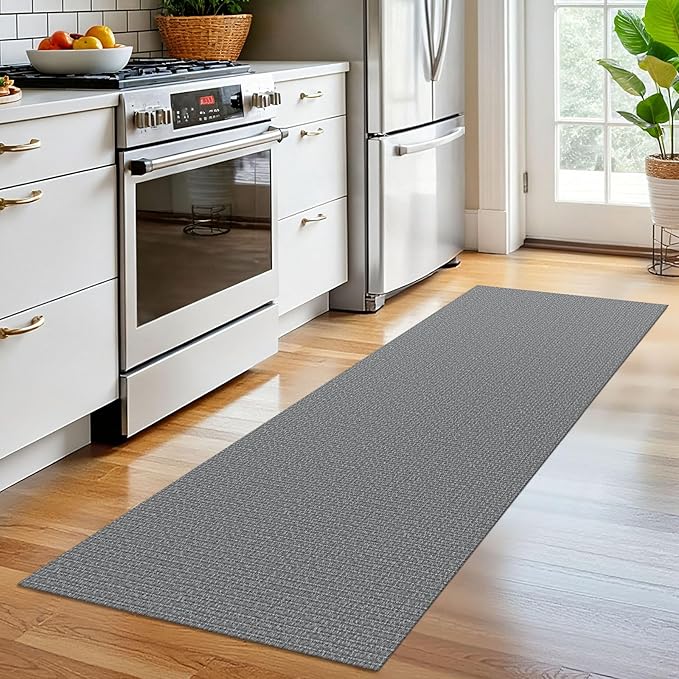 EARTHALL Washable Runner Rug 2x6 Ft Non Slip Runners for Hallways Cotton Rubber Backed Kitchen Runner Braided Indoor Floor Carpet Runners for Entryway, Hallway, Kitchen, Bedroom, Charcoal Gray