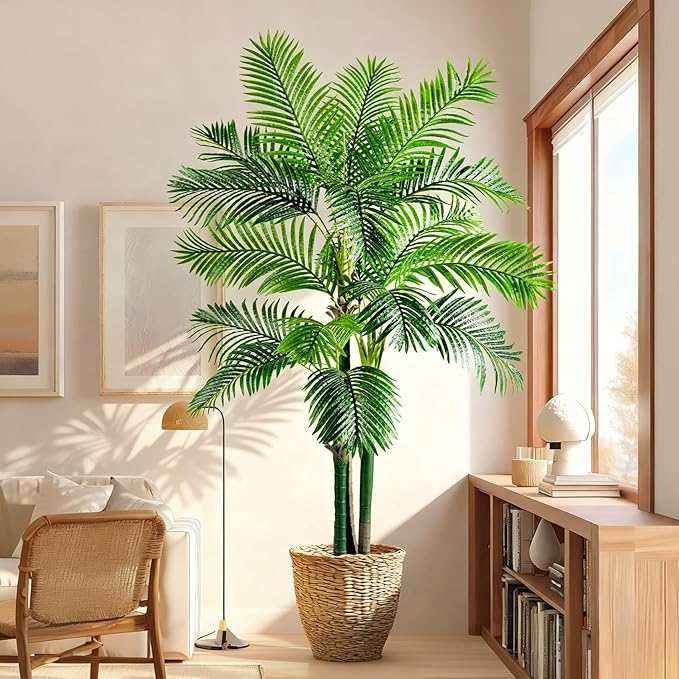 Big Faux Tropical Trees Tall Artificial Palm Tree Indoor Outdoor Realistic Floor Plants Large Fake Plant for Home Living Room Office Decor Porch Outside Patio arboles para Modern Farmhouse decoracion