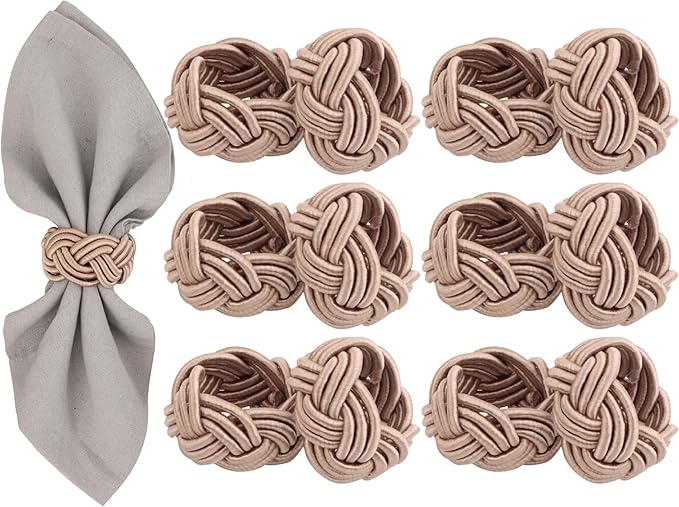 Boho Chic Napkin Rings Set of 12 – Beige Handwoven Rayon Napkin Holders, Handcrafted Wear-Resistant Table Décor for Wedding, Christmas & Holiday Dining