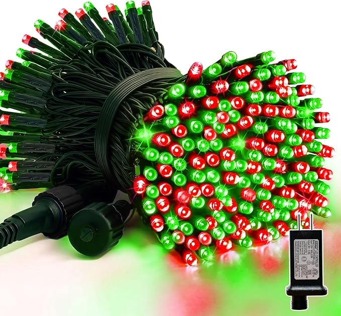 LAMPHOME 33ft Christmas Decorative Mini Lights, 100 LED Green Wire Fairy Starry String Lights Plug in, 16 Lighting Modes, for Indoor Outdoor Xmas Tree Wedding Party Decoration (Red+Green)