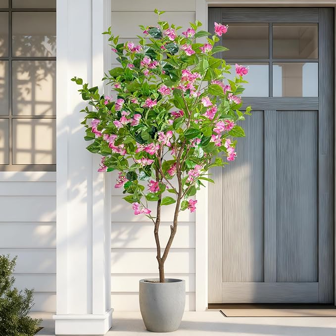 6FT Artificial Bougainvillea Tree Artificial Tree Tall Potted Fake Bougainvillea Trees for Outdoor Indoor Lifelike Potted Faux Plants with Wood Trunk and Flowers Office Wedding Home Decor