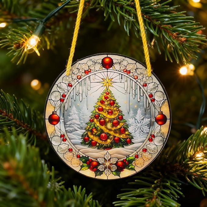 Christmas Santa Gingerbread Man Acrylic Disc Ornament for Tree, Wall, Window, Holiday Home Party Decoration (I)