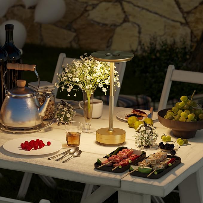 Cordless Rechargeable Table Lamp,LED Portable Touch 5000mAh Battery Operated Table Lights,with Memory Function 3-Level Brightness for Patio,Bars,Bedroom,Outdoor,Dinner,café(2P Gold)