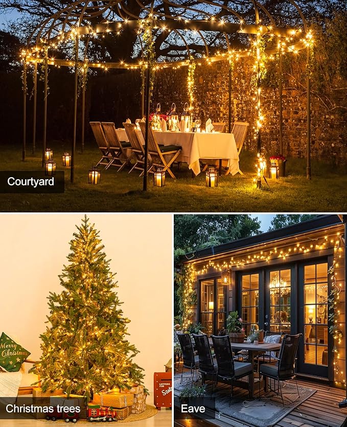 40FT 120 LED Christmas Lights Outdoor, Warm White Christmas String Lights with 8 Modes & Waterproof, Connectable Plug in Christmas Tree Lights for Indoor Bedroom Yard Holiday Decorations