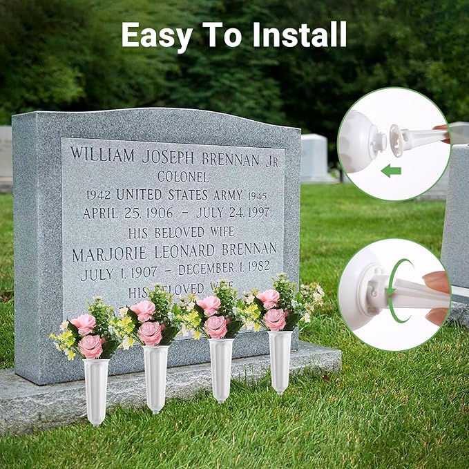 20 Pack Cemetery Vases with Spikes,Plastic Vases for Flowers,Grave Decorations for Cemetery,Grave Flower Holder,Memorial Floral Vase(White)