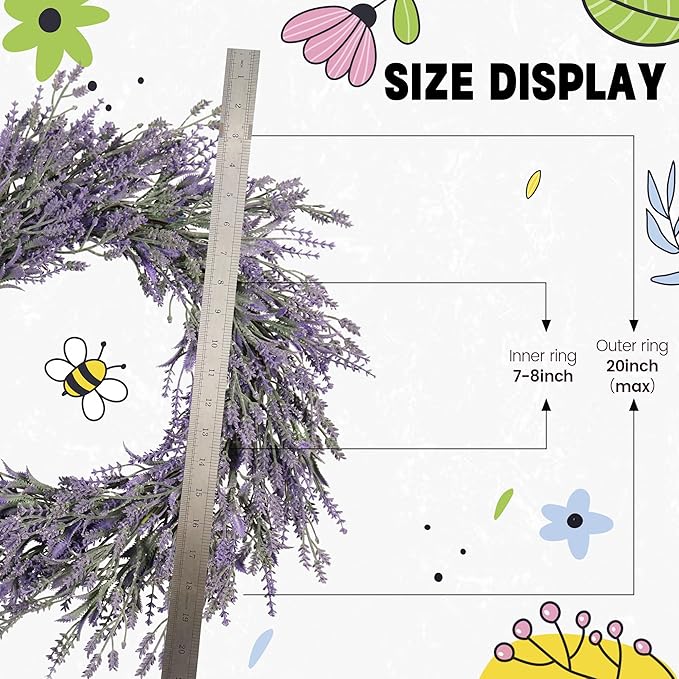 20" Summer Lavender Wreaths for Front Door Spring Wreath Door Wreaths for Spring Summer Purple Floral Wreath for Outside Wall Window Farmhouse Indoor Outdoor Party Holiday