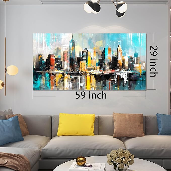LAOTOART Cityscape Wall-Art for Living Room - Artwork for Walls - Large Canvas Art Wall Decor Ready to Hang Size 29" x 59"