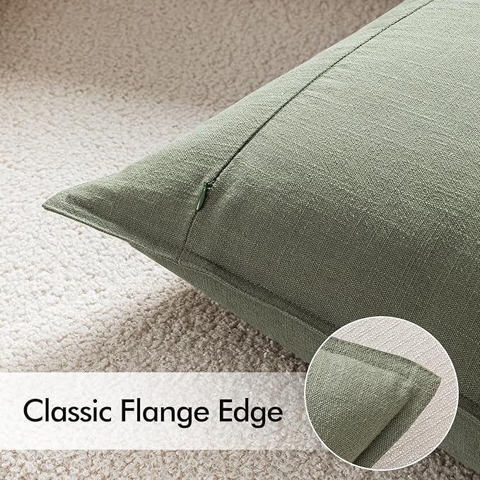 EMEMA Throw Pillow Covers Decorative Linen Pillow Covers 18x18 Inch Light Olive Green Boho Farmhouse Neutral Couch Throw Pillows for Bed Pack of 2 Accent Pillowcase Modern Sofa Cushion Livingroom Home