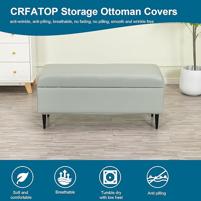 CRFATOP Waterproof PU Ottoman Stool Cover Stretch Folding Storage Footstool Bench Slipcovers Upholstered Foot Chest Chair Covers Washable Entryway Furniture Protector with Elastic Bands,S,Light Grey