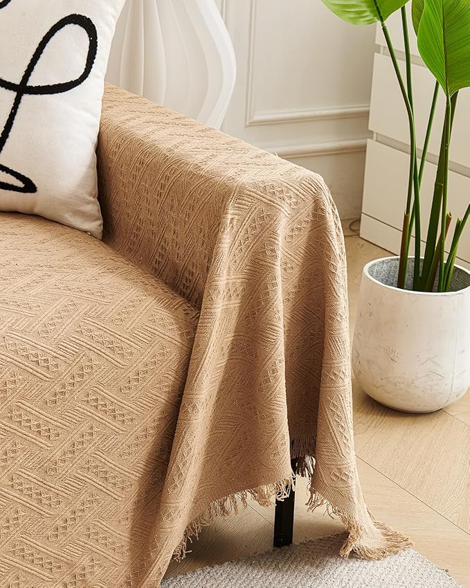 AIVIA Slipper Chair Cover Sheet Blanket, Reversible Anti Slip Throw Cushion Covers for Armless Chair Recliner Armchair Ottomans Furniture Decorations Protector Slipcover Tablecloth (Khaki, 51” x 71”)