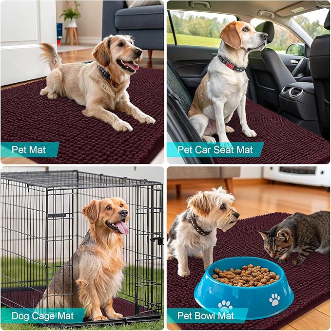 OLANLY Dog Door Mat for Muddy Paws 32x20, Absorbs Moisture and Dirt, Absorbent Non-Slip Washable Doormat, Quick Dry Chenille Mud Mat for Dogs, Entry Indoor Entryway Carpet for Inside Floor, Russet