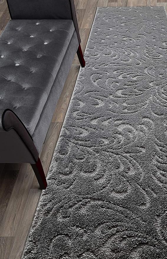 32 ft Extra Long Charcoal Dark Grey Hallway Kitchen Runner Rug Non-Slip Washable, 2'2" X 32' Carpet Runner Rugs-Rubber Backed, Custom Size Floor Mat for Stairs Bedroom Bathroom Entryway