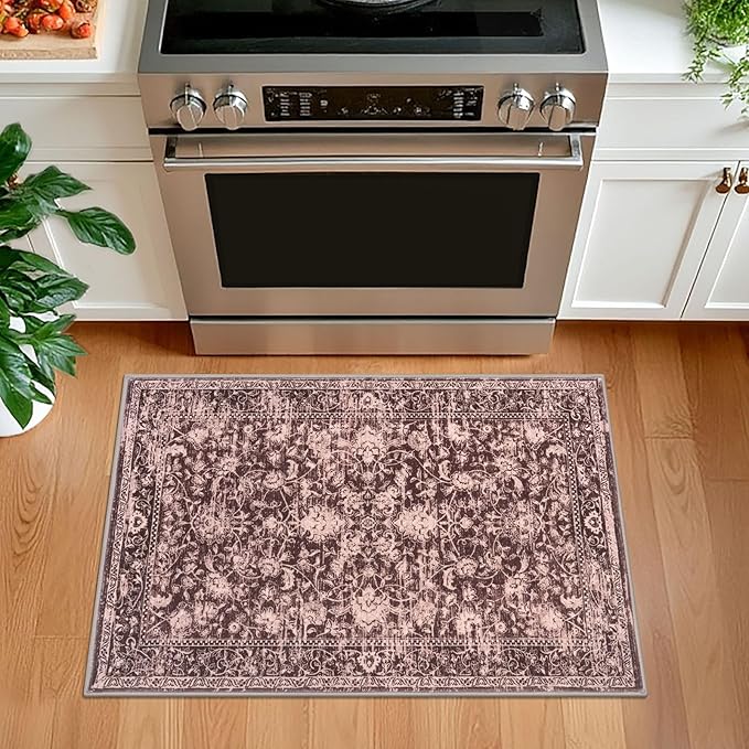 KILOCOCO Small Area Rug 2x3 Entryway Rugs Printed Vintage Red Floral Washable Rug Non-Slip Kitchen Rug Indoor Door Mat, Accent Throw Rugs for Laundry Room Bedside Entrance Holiday Decor