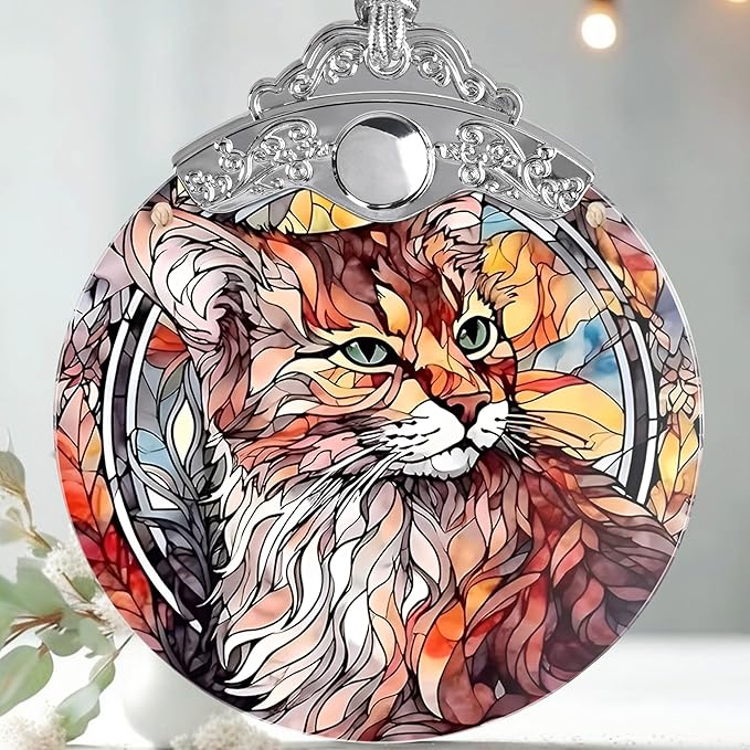Stained Glass Christmas Ornament, Jocidea Cat Christmas Decorations, Christmas Tree Ornament, Cat Lovers Gifts, Holiday Decor and Xmas Gifts Ideas