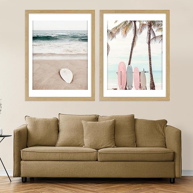 20x30 Frame Set of 2, Natural Oak Wood Style - Display 16x24 Picture with Mat or 20 x 30 Poster without Mat, Wall Mounting Horizontal and Vertical