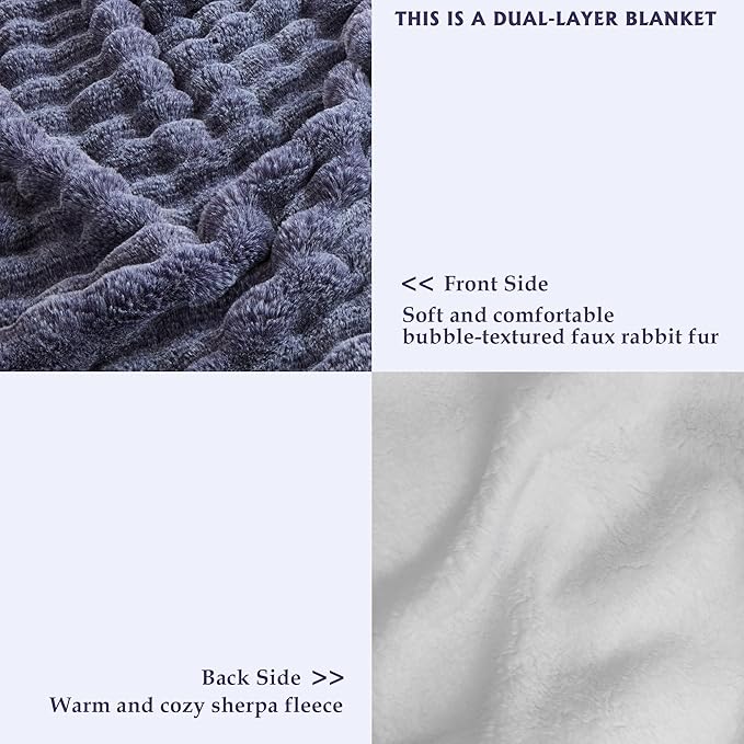 50x60 Inches Ultra-Soft Fuzzy Faux Fur Plush Throw Blanket - Thick, Warm Sherpa for Couch, Sofa, Bedroom, Camping - Decorative Blanket for Cozy Warmth, Bubble Dark Purple