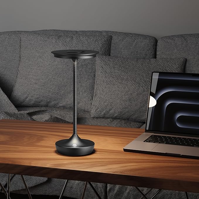LED Cordless Table Lamps Rechargeable - Outdoor 6000mAh Battery Operated Portable Table Lights 3 Color Stepless Dimming Lamp with Memory Function for Patio Restaurant Dining 2 Pack Black