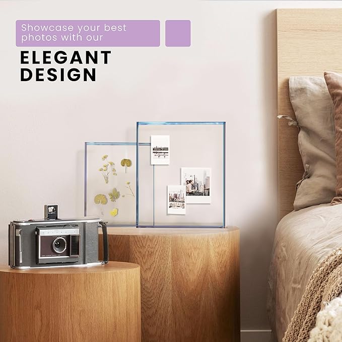 Elil Blue Polaroid Frame for Instant Film Fujifilm Instax Film 8.3" x 7.6" Collage Frame Family and Wedding Collage Picture Frames Double Glass Acrylic Frame Set of 2