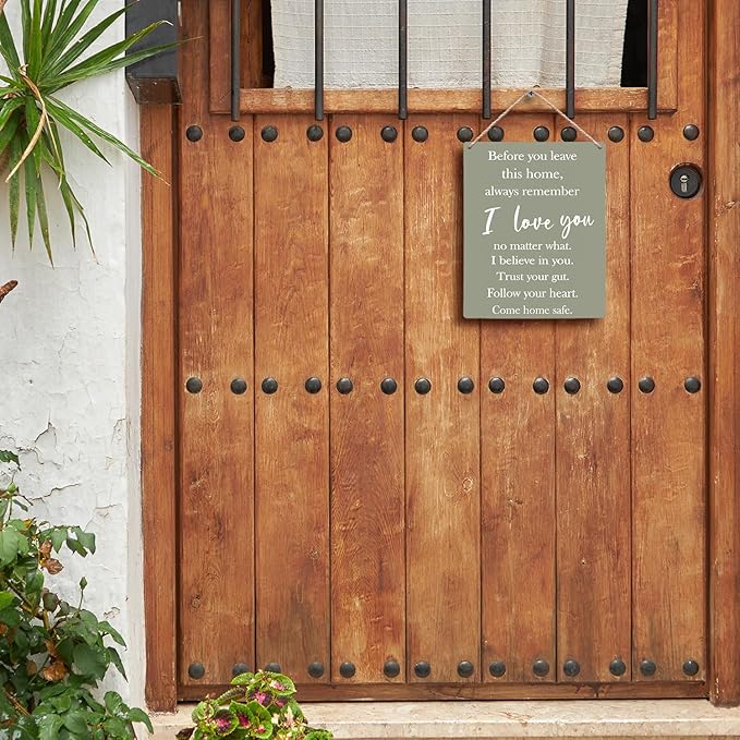 FUGWN Before You Leave This Home Always Remember I Love You Sign Hanging Wooden Signs 8x10, Entryway Wall Decor, I Love You Sign, Love Wall Decor, Inspirational Motivational Home Wall Decor(Green)