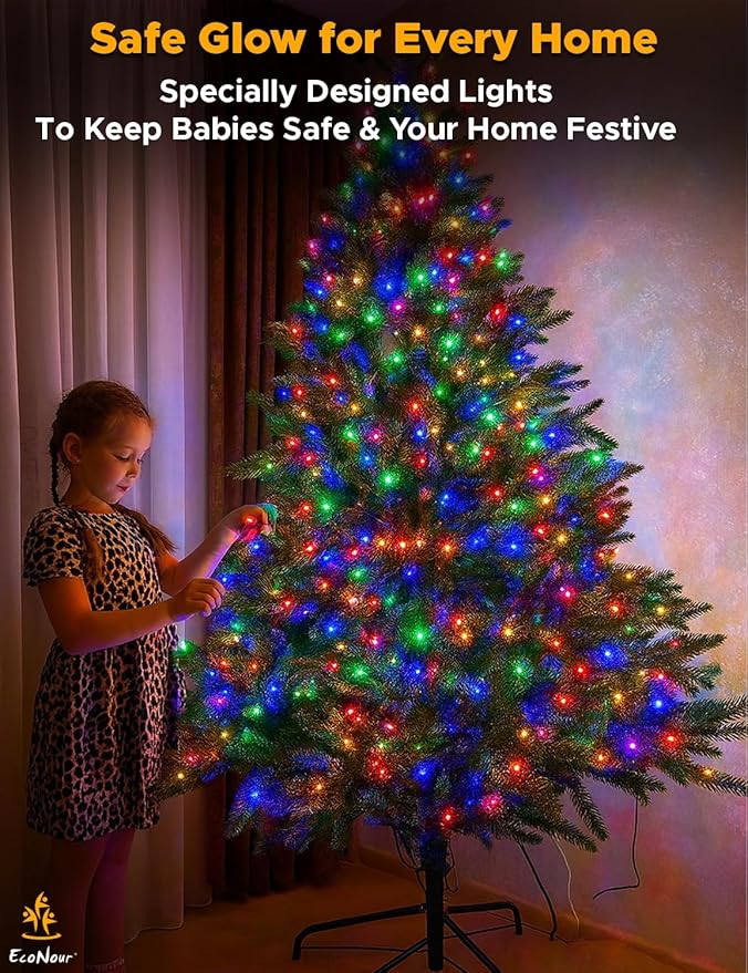 EcoNour 61.5 Ft 1500 LED Cluster Twinkle Lights for Christmas Tree, 8 Modes String Lights for Decoration with Timer and Memory Function, Multicolor Sparkle Lights for Magical Home & Outdoor