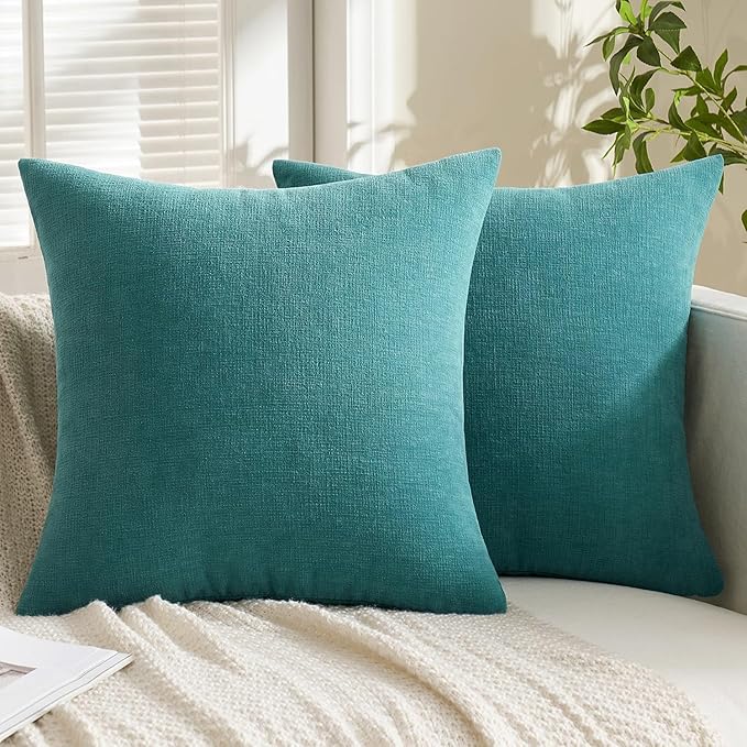 MIULEE Teal Couch Pillow Covers 22x22 Inch, Set of 2 Soft Chenille Decorative Euro Throw Pillow Covers Farmhouse for Sofa Living Room Bed