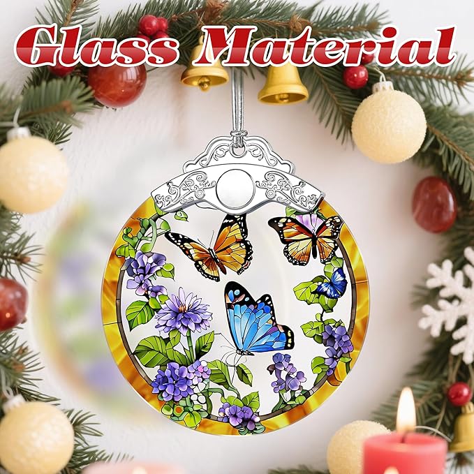 Christmas Ornament, Stained Glass Ornament, Christmas Ornaments for Tree, Hanging Ornaments for Home Decor & Xmas Decorations – Holiday Decor, Gift Ideas, Perfect Holiday & Xmas Gifts - Butterfly
