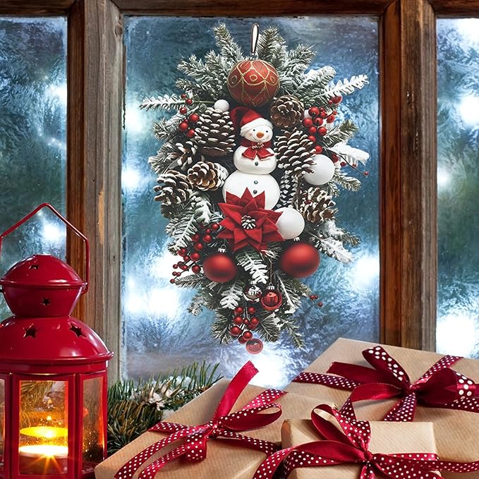 Vinyl Xmas Snowman & Pine Cones Leaves Wall Stickers - Removable Christmas Party Decorations for Kids