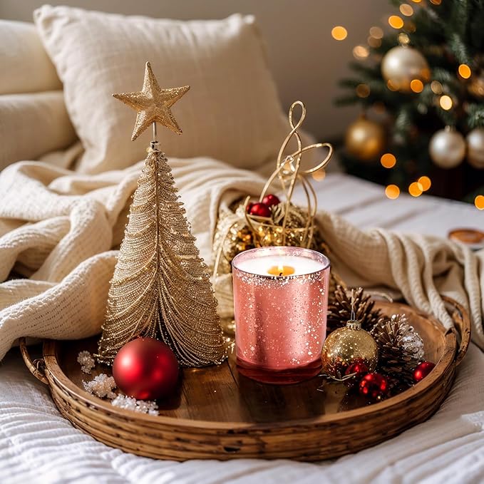 10 OZ Thick Candle Jars for Making Candles 15 Pcs, Empty Jars with Wood Lids for Candle Making, Sample Container, Rose Gold