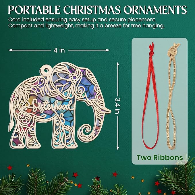 GEEMBI Christmas Birthday Gifts for Women Friendship - Suncatcher Christmas Ornaments 2025 with Card - Thank You Elephant Gifts for Women Best Friends Bestie Sisters, Elephant Ornaments for Sisterhood