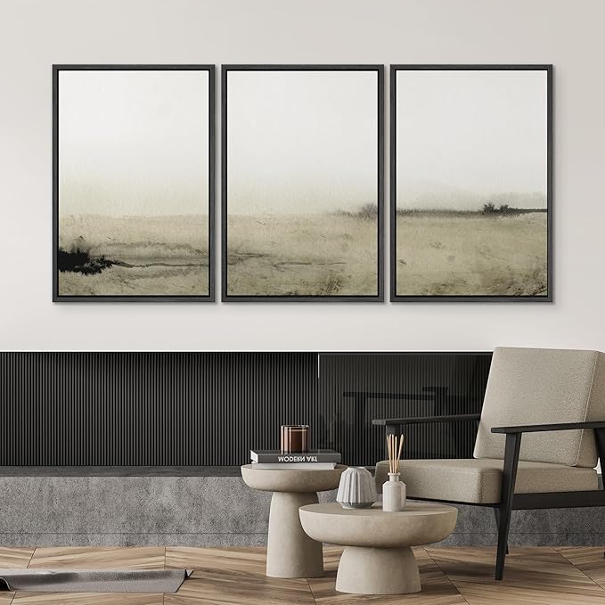 SIGNWIN Framed Canvas Print Wall Art Set Sepia Mountain Forest Environment Nature Wilderness Photography Modern Art Rustic Landscape Relax/Calm for Living Room, Bedroom, Office - 24"x36"x3 Black