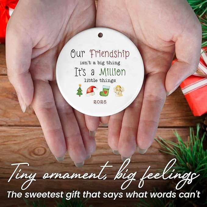 TEEZWONDER Christmas Friend Gifts for Women - Ceramic Christmas Ornaments 2025 for Tree Decorations - Inspirational BFF Bestie Gifts for Friends Women, Friend Gift Ideas, Friends Ornaments for Tree