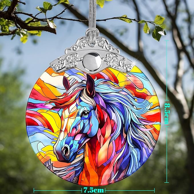 Stained Glass Christmas Ornaments, Jocidea Horse Ornaments for Christmas Tree, Christmas Tree Decor, Horse Lovers Gifts, Holiday Decor and Xmas Gifts Ideas