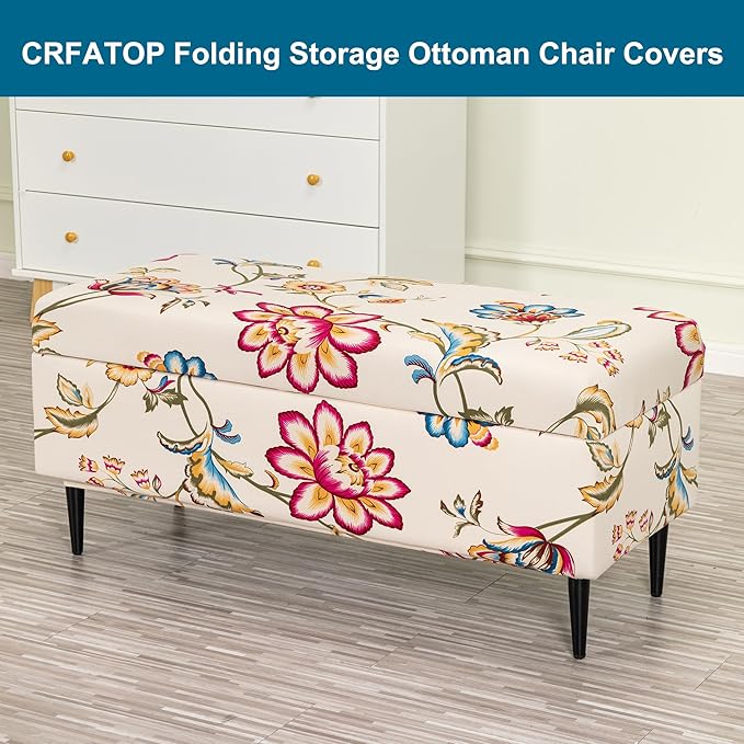 CRFATOP Printed Rectangle Ottoman Stool Cover Stretch Folding Storage Footstool Bench Slipcovers Upholstered Foot Chest Chair Covers Washable Entryway Furniture Protector with Elastic Bands,L,06