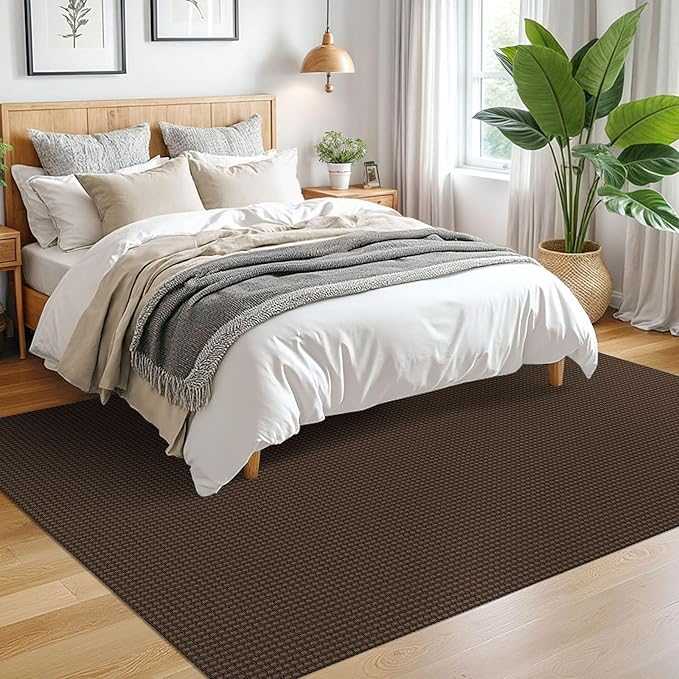 EARTHALL Woven Area Rugs 5x7 Ft Washable Living Room Rugs Non Slip Rubber Backed Dining Room Rug Braided Bedroom Rugs Indoor Floor Carpet for Living Room, Bedroom, Dining Room,Brown