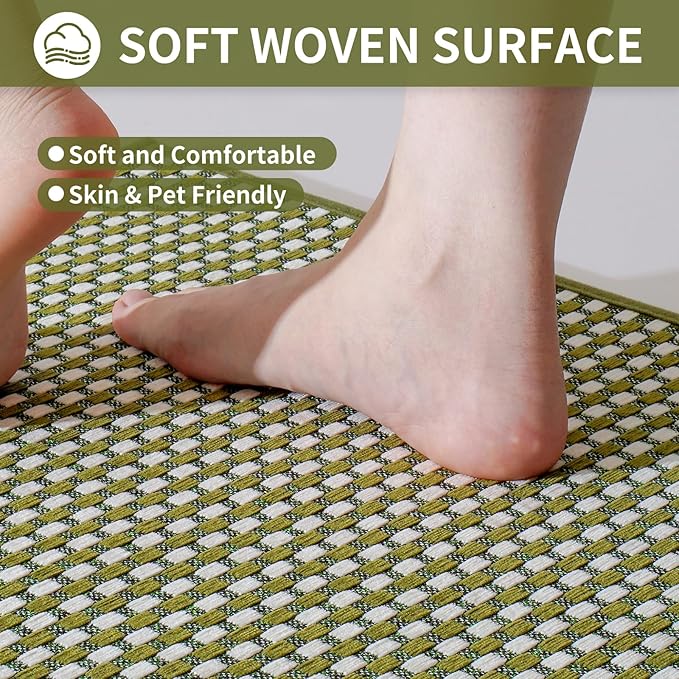 Kitchen Mats for Floor, Super Absorbent Kitchen Rugs Non Slip Washable, Rubber Backing Soft Chenille Braided Kitchen Runner Rug Standing Mat Sink Mat, Easy to Clean, Green 17"x30"