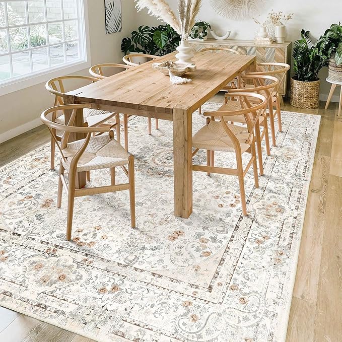 6x9 Area Rugs Washable,Boho Rug for Living Room Bedroom Kitchen,Large Vintage Bohemian Distressed Carpet Non Slip,Beige
