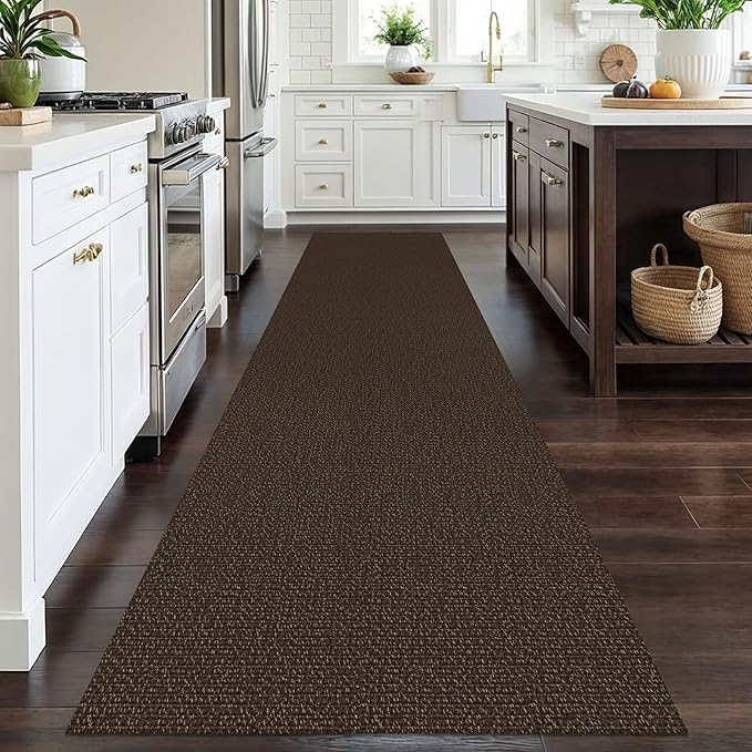 EARTHALL Long Runner Rug 3x12 Ft Washable Runners for Hallways Cotton Non Slip Entryway Runner Braided Kitchen Runner Indoor Outdoor Carpet Runners for Entryway, Hall, Foyers, Brown/Coffee