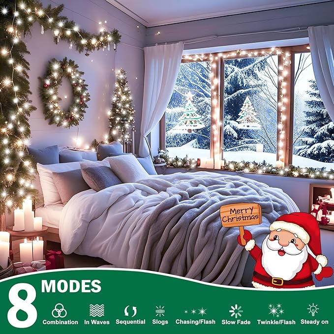 SAUIRS 197FT 500 LED Christmas Lights Outdoor String Lights with 8 Modes Timer Waterproof Fairy Light Plug in for Outside Indoor Party Xmas Palm Tree Yard Wedding Decorations(Cool White)