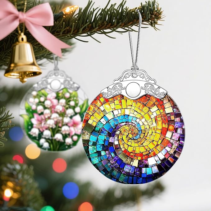 Christmas Ornament, Christmas Decoration, Stained Glass Ornament, Heirloom Keepsakes, Holiday Ornaments, Holiday Presents, Unique Xmas Gifts, Gift Exchange Ornaments, Gift Idea - Rainbow Spiral