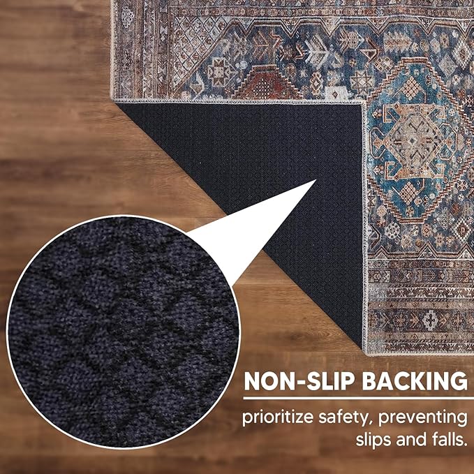 Keen Home Design 4x6 Rug - Machine Washable Area Rug with Non-Slip Backing, Ideal for Living Room, Dining Room, Bedroom - Vintage, Easy Clean, Durable, Low Pile - (4' x 6')