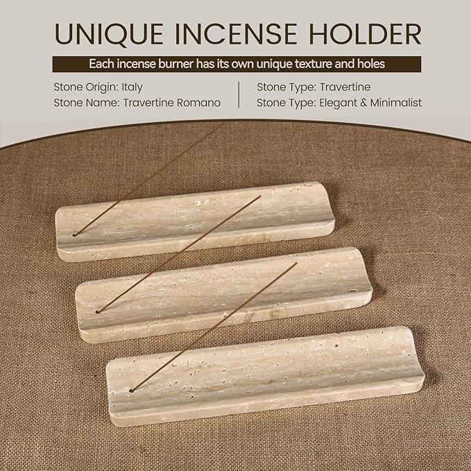 Koville Marble Incense Holder, Incense Holder for Sticks, Incense Sticks Holder Ash Catcher for Meditation Yoga SPA, Natural Stone Incense Burner, Home Table Decor (Travertine)