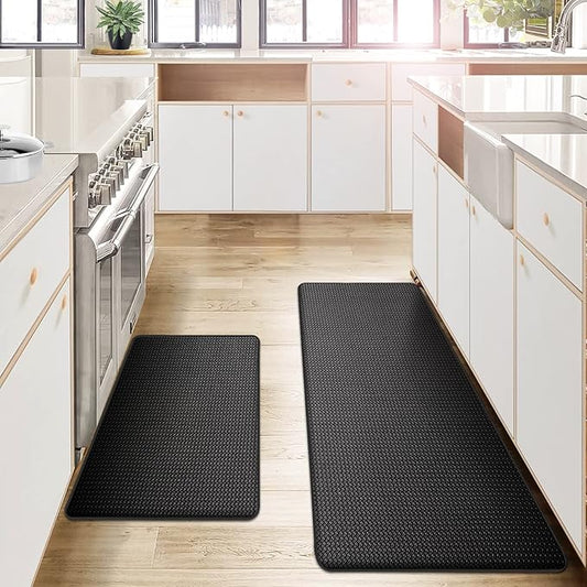 AUTODECO Kitchen Mats and Rugs Set of 2 - Cushioned Anti-Fatigue Kitchen Rug for Floor Washable 17"x29" +17"x59", Black
